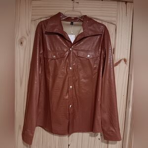 NWT Men's Brown Faux Leather Shirt Size L